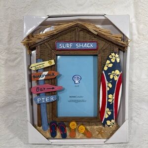Surf Shack Picture Frame Beach Boardwalk Bay Pier Flip Flops Straw Roof Tiki NIB